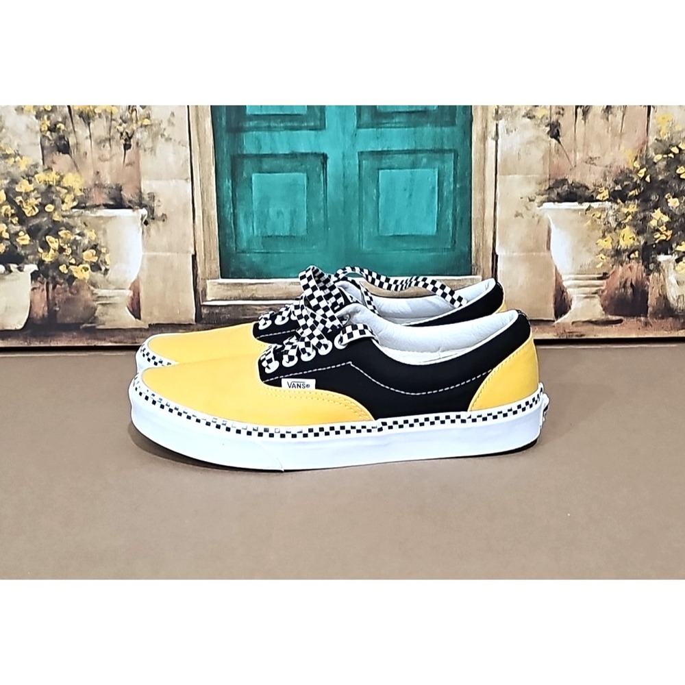 Vans Era Checkerboard Skate Shoes Spectra Yellow Black Men's Sz 7 Women's Sz 8.5